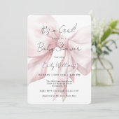 ピンクボウ女の子の赤ちゃんシャワー 招待状 (スタンド正面)