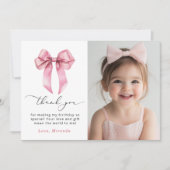 ピンクボウ女の子はただ1つの写真になりたいありがとう 招待状 (正面)