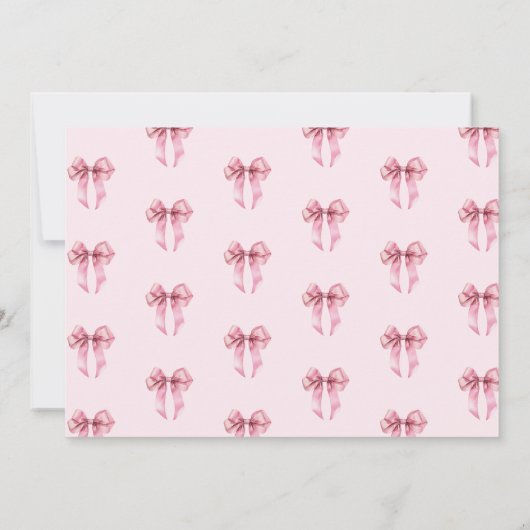 ピンクボウ女の子はただ1つの写真になりたいありがとう 招待状 (裏面)