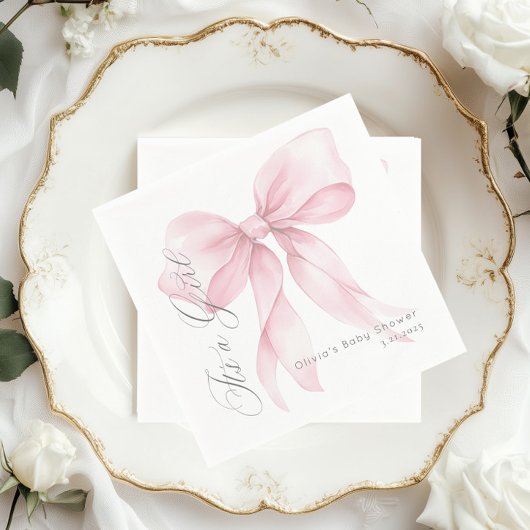 ピンクボウ女の子ベビーシャワー スタンダードカクテルナプキン