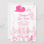 ピンクボウ女性のカーボーイラストロデオバチェロレッテ週末 招待状 (正面)