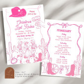 ピンクボウ女性のカーボーイラストロデオバチェロレッテ週末 招待状