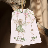 ピンクボウ妖精の最初の誕生日パーソナライズされた ギフトタグ