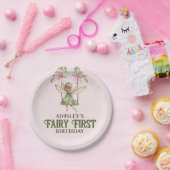 ピンクボウ妖精の最初の誕生日パーソナライズされた ペーパープレート (パーティー)