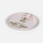 ピンクボウ妖精の最初の誕生日パーソナライズされた ペーパープレート (アングル)