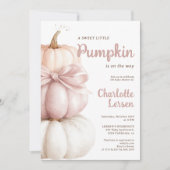 ピンクボウ小さなかぼちゃの女の子ベビーシャワーQRコード 招待状 (正面)