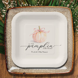 ピンクボウ小さなかぼちゃの赤ちゃんシャワー ペーパープレート