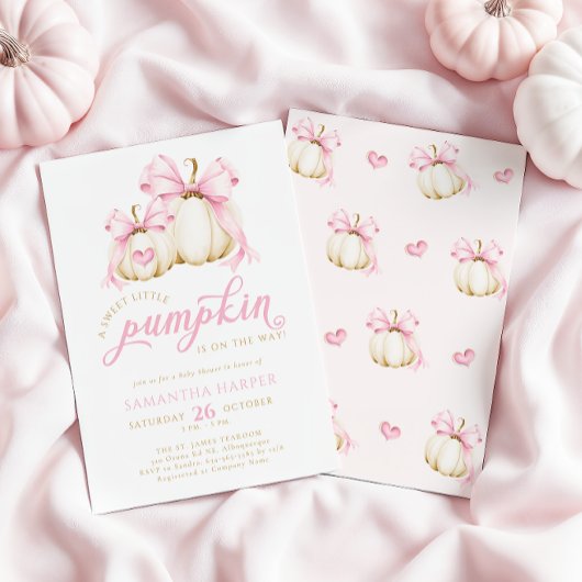 ピンクボウ小さなかぼちゃの赤ちゃんシャワー 招待状