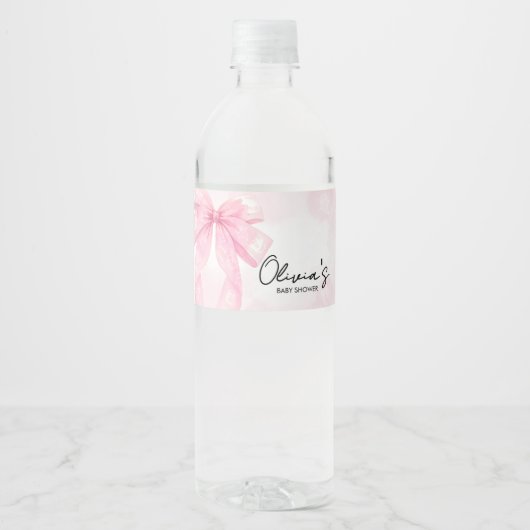 ピンクボウ小さなブーブベビーシャワー ペットボトルラベル (正面)