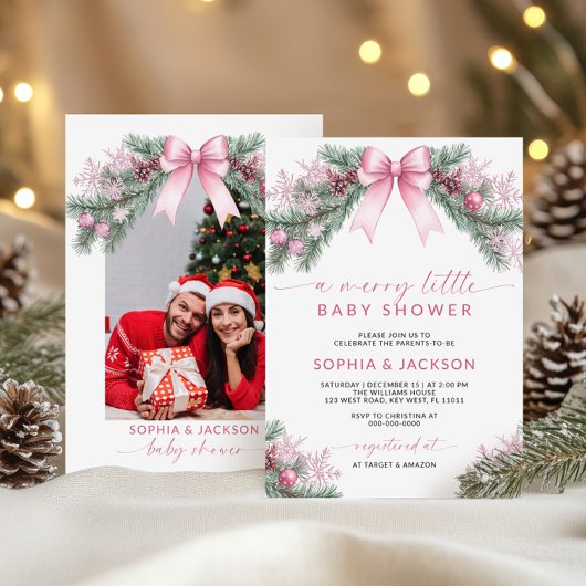 ピンクボウ小さなメリー赤ちゃんシャワー招待状 招待状