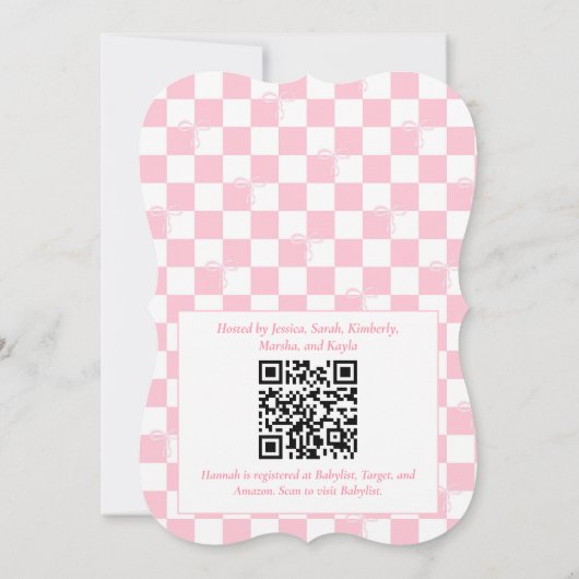 ピンクボウ市松模様にコガーリーケット赤ちゃんシャワー 招待状 (裏面)