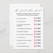 ピンクボウ彼は彼女はゲームを言った – ブライダルシャワー 招待状 (正面/裏面)