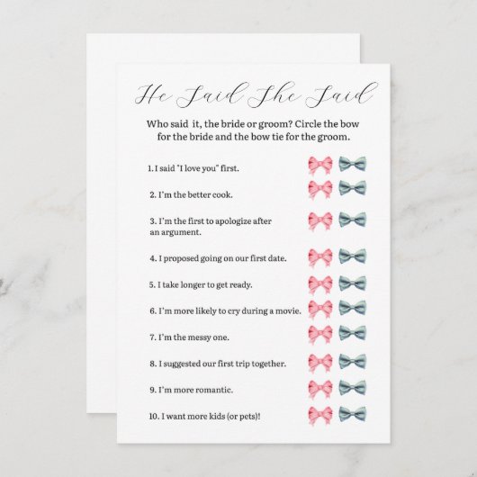 ピンクボウ彼は彼女はゲームを言った – ブライダルシャワー 招待状 (正面/裏面)