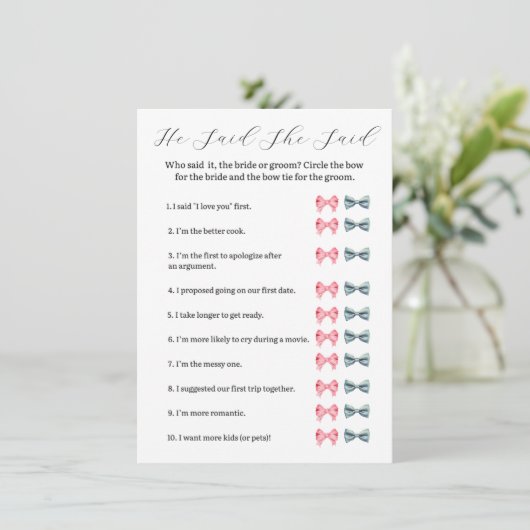 ピンクボウ彼は彼女はゲームを言った – ブライダルシャワー 招待状 (スタンド正面)