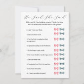 ピンクボウ彼は彼女はゲームを言った – ブライダルシャワー 招待状 (正面)