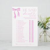 ピンクボウ彼は彼女はブライダルシャワーゲームを言った (スタンド正面)