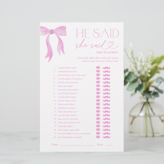 ピンクボウ彼は彼女はブライダルシャワーゲームを言った (スタンド正面)