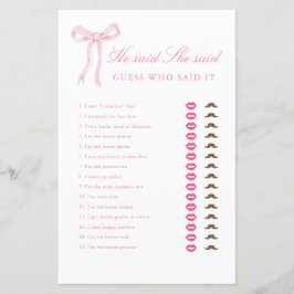 ピンクボウ彼は彼女はブライダルシャワーゲームを言った