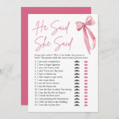 ピンクボウ彼は彼女はブライダルシャワーゲームを言った 招待状 (正面/裏面)