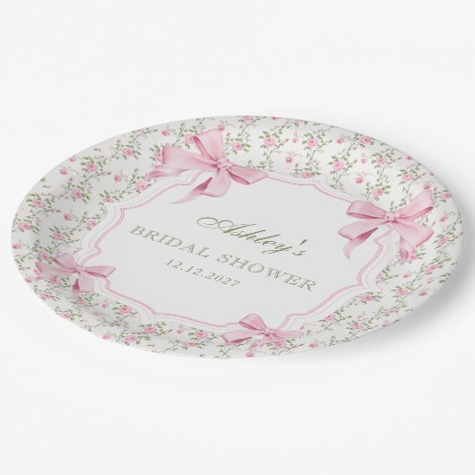 ピンクボウ彼女が結ぶノットブライダルシャワー ペーパープレート (アングル)