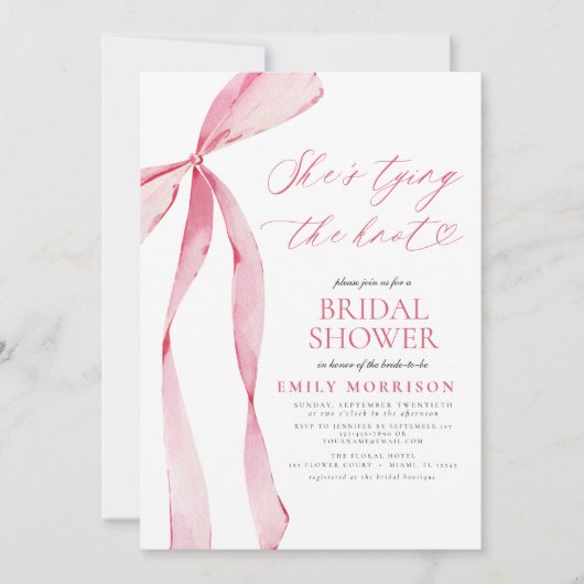 ピンクボウ彼女が結ぶノットブライダルシャワー 招待状 (正面)