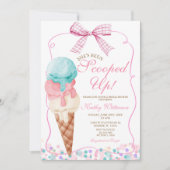 ピンクボウ彼女はスクープのアイスブライダルシャワー 招待状 (正面)