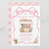 ピンクボウ彼女は市場から出て新しいブライダルシャワー 招待状 (正面/裏面)
