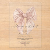 ピンクボウ彼女は結び目のブライダルシャワー アクリル招待状 (正面)