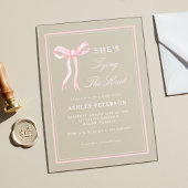 ピンクボウ彼女は結び目のブライダルシャワー アクリル招待状