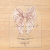 ピンクボウ彼女は結び目のブライダルシャワー アクリル招待状 (正面)