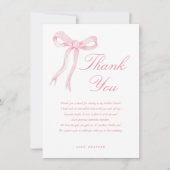 ピンクボウ彼女は結び目のブライダルシャワー サンキューカード (正面)