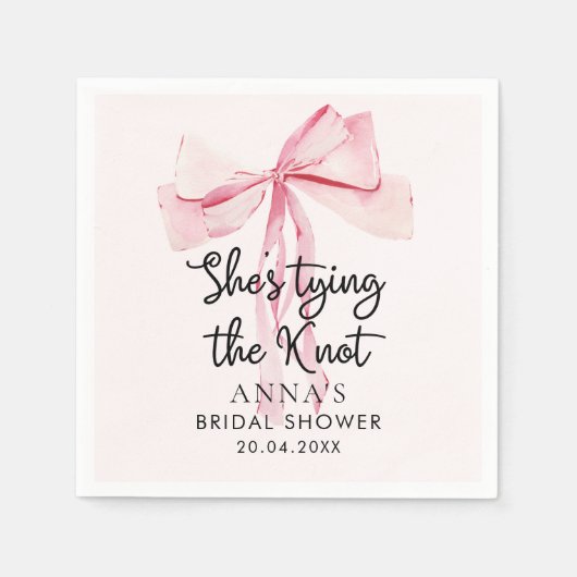 ピンクボウ彼女は結び目のブライダルシャワー スタンダードカクテルナプキン (正面)