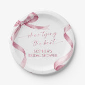 ピンクボウ彼女は結び目のブライダルシャワー ペーパープレート (正面)