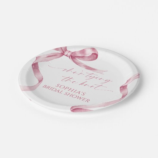 ピンクボウ彼女は結び目のブライダルシャワー ペーパープレート (アングル)