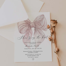 ピンクボウ彼女は結び目のブライダルシャワー 招待状