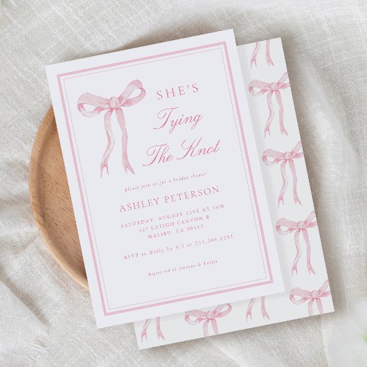 ピンクボウ彼女は結び目のブライダルシャワー 招待状
