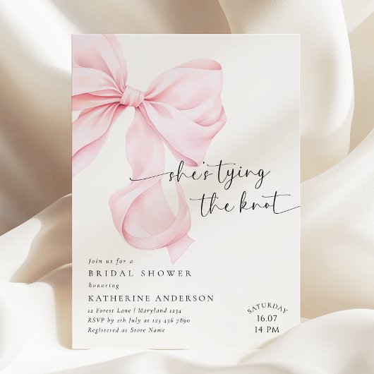 ピンクボウ彼女は結び目のブライダルシャワー 招待状
