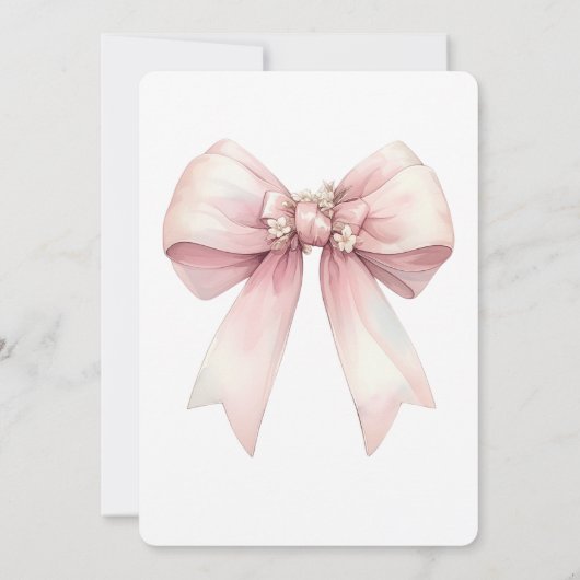 ピンクボウ彼女は結び目のブライダルシャワー 招待状 (裏面)