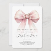 ピンクボウ彼女は結び目のブライダルシャワー 招待状 (正面)