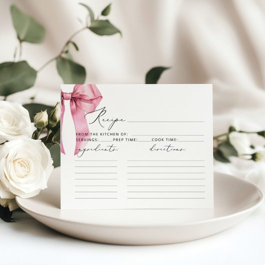 ピンクボウ彼女は結び目のブライダルレシピカード