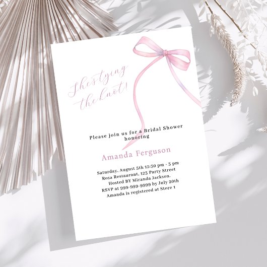 ピンクボウ彼女は結び目ブライダルシャワー 招待状
