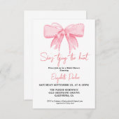 ピンクボウ彼女は結び目ブライダルシャワー 招待状 (正面/裏面)