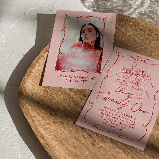 ピンクボウ応援から21フォト誕生日 招待状