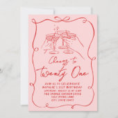 ピンクボウ応援から21フォト誕生日 招待状 (正面)