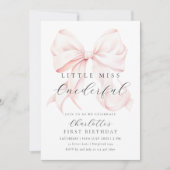 ピンクボウ恋しく思オネダーフル第1誕生日招待状 招待状 (正面)