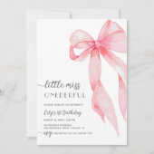 ピンクボウ恋しく思リトルオネダーフル少女1歳の誕生日 招待状 (正面)