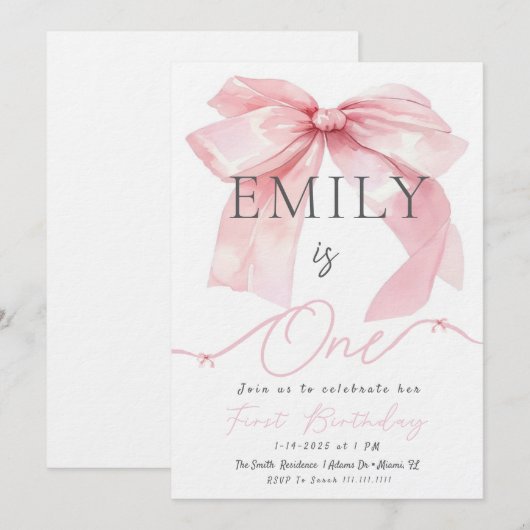 ピンクボウ招待状 招待状 (正面/裏面)