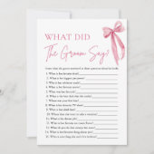 ピンクボウ新郎が言ったブライダルシャワーゲーム 招待状 (正面)