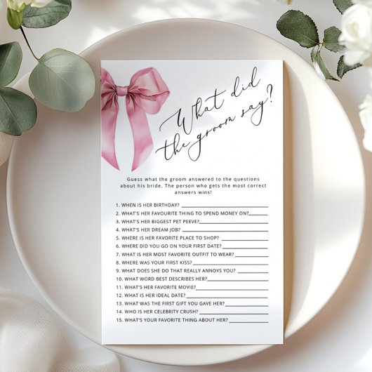 ピンクボウ新郎は何と言ったブライダルシャワーゲーム