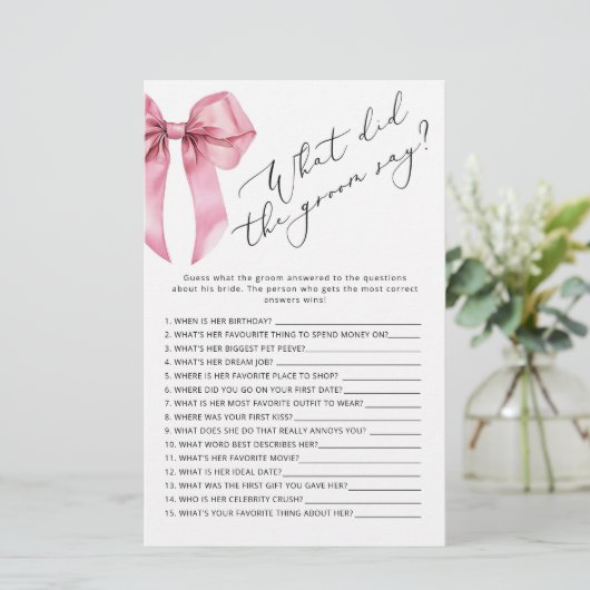 ピンクボウ新郎は何と言ったブライダルシャワーゲーム (スタンド正面)